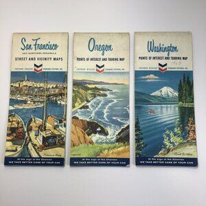 1960s 3x Chevron Standard Station Maps San Francisco / Oregon / Washington USA